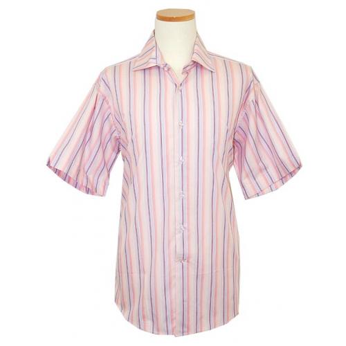 Lanzino Rose/Wine Stripes Short Sleeves 100% Cotton Shirt SS02